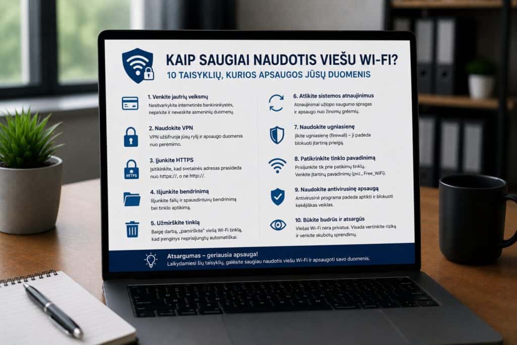 Wi-Fi saugumo patarimai infografike