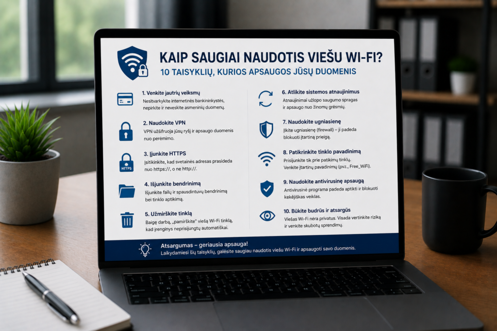 Wi-Fi saugumo patarimai infografike